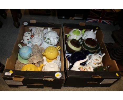 TWO TRAYS OF CERAMIC TEAPOTS