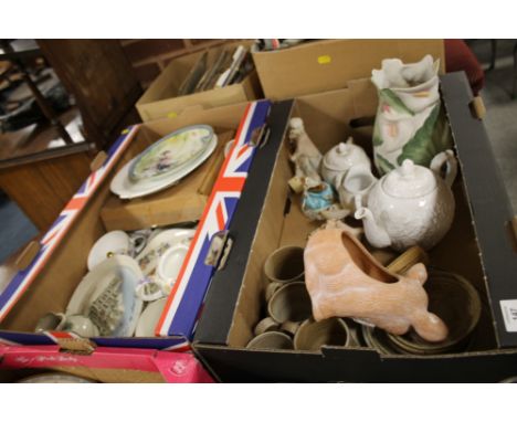 TWO TRAYS OF ASSORTED CHINA AND CERAMICS TO INCLUDE SPODE, THREE PIECE TEA SERVICE A/F