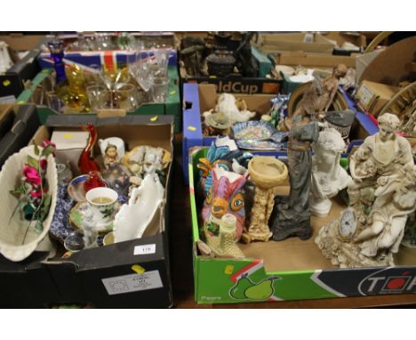 THREE TRAYS OF ASSORTED CERAMICS AND FIGURES ETC TO INCLUDE GOEBEL, CONTINENTAL FIGURES ETC