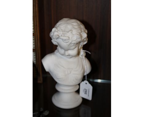 A PARIAN PORTRAIT BUST 'SUMMER', raised on circular plinth, H 20 cm