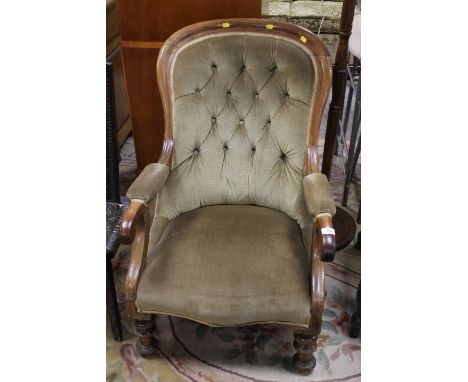 A VICTORIAN MAHOGANY GENTLEMANS ARMCHAIR &amp; A STANDARD LAMP WITH SHADE (2)