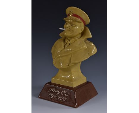 Advertising - a Royal Doulton counter top bust, Army Club Cigarettes, as a colonel in greatcoat, cap and monocle, with lit ci