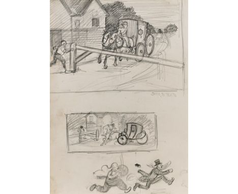 SKETCH DRAWINGS BY JACK BUTLER YEATSPencil drawings on paper by Jack Butler Yeats (Irish, 1871- 1957); the double-sided work 