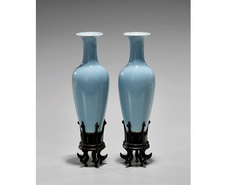 PAIR KANGXI PERIOD CLAIR-DE-LUNE VASESPair of Chinese Kangxi Mark and of the Period, clair-de-lune monochrome glazed porcelai