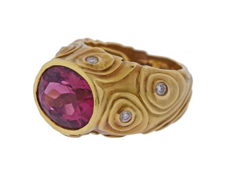 Metal  : 18k Gold   Designer  : Angela Cummings   Gemstone  : Rubellite 12 x 10mm, Diamonds approx. 0.18ctw.    Measurements