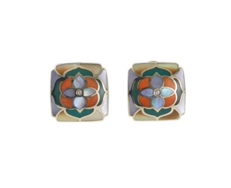  Metal  : 14k Gold   Designer  : Asch Grossbardt   Gemstone  : Mother-of-Pearl, Coral, Chrysoprase, Diamond - approx. 0.02ctw