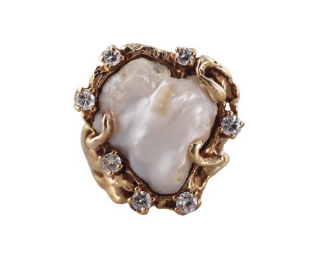  Metal  : 18k Gold   Designer  : Arthur King   Gemstone  : Pearl, Diamonds approx. 0.70ctw.    Measurements  :  Ring size 5, 
