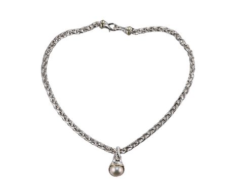  Metal  : Sterling Silver/ 14k Gold   Designer  : David Yurman   Gemstone  : Mabe pearl 14.5mm.   Measurements  : Necklace is