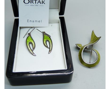 A Norwegian silver and enamel brooch, Ivar Holth, and a pair of Ortak enamelled earrings 