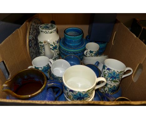 A Midwinter coffee service, Denby jug cups and saucers, a hand painted plate and two studio pottery vases **PLEASE NOTE THIS 