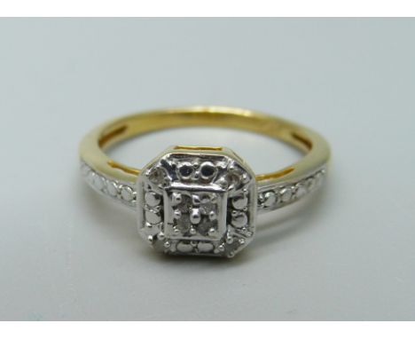 A silver gilt ring set with four diamond accents, L 