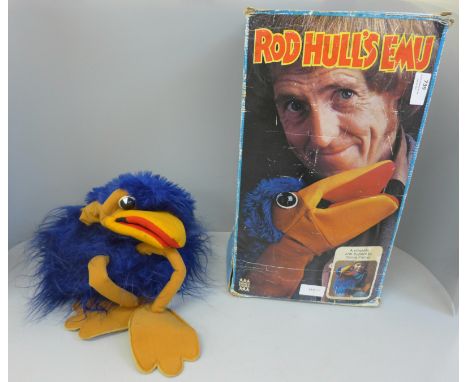 A Red Hull's Emu Playsafe arm puppet, boxed 