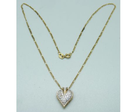 An 18ct gold chain with 14ct gold and diamond encrusted heart pendant, total weight 5.2g 