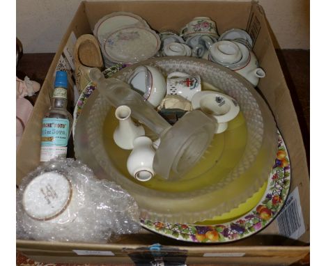 A small child's tea service, crested ware, a glass centrepiece, etc. **PLEASE NOTE THIS LOT IS NOT ELIGIBLE FOR POSTING AND P