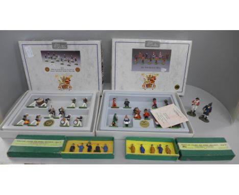 Two boxed sets of Dinky Toys model miniature figures, Engineering Staff and Station Staff and two Britains Collection figure 