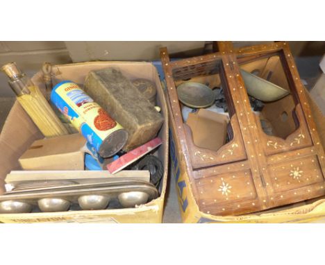 Vintage kitchenware, including a set of scales, an inlaid table stand etc. **PLEASE NOTE THIS LOT IS NOT ELIGIBLE FOR POSTING