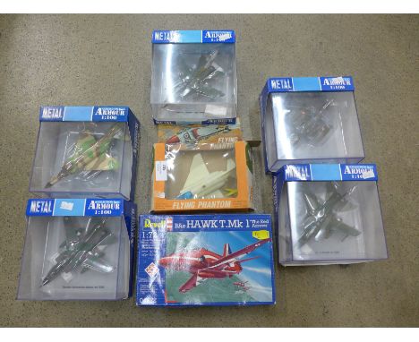 A Hales Flying Phantom, a Revell Hank MK1 model kit and five Arrow Collection model aircraft 