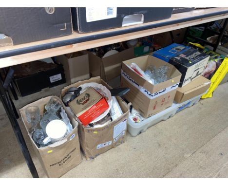 Four plus boxes of mixed ceramics, glassware and 78s