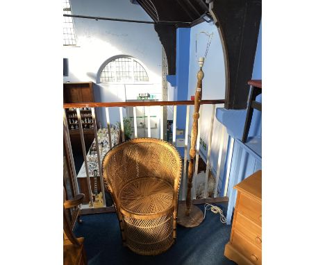 Onyx lamp and a rushwork chair