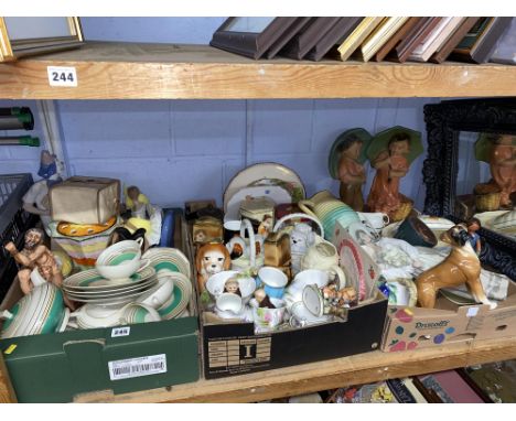 Three boxes to include Royal Albert 'The Old Mill', Hummel style figures and a mirror