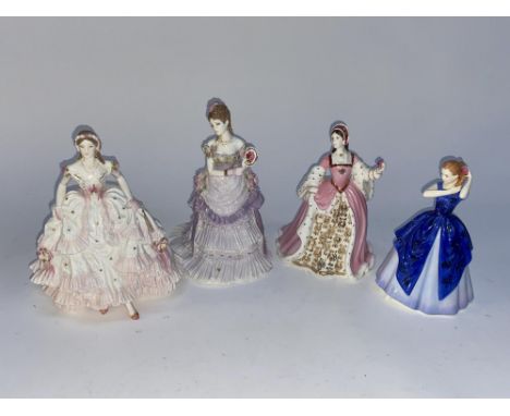 A Royal Worcester Splendour at Court 'A Royal Presentation' figural ornament, 21cm H and other porcelain ladies including a W