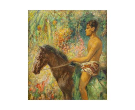 SCHMIDT-ROM HEINRICH (1877 - 1965)early 20th Cent. oil on panel with a young man on a horse in Bali - signed Heinrich Schmidt