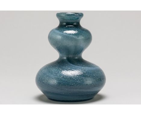 PER LUTKEN (1916 - 1998)sixties'  Per Lutken signed vase/candlestick from the Blue Lava" series in blue glass marked and numb