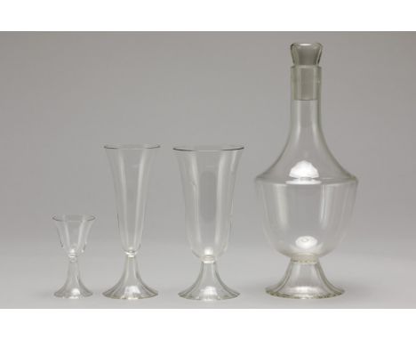 fourteen pieces of Josef Hoffman design glassware with a jug, 10 glasses and 4 champaign flutes, executed by Lobmeyr around 1