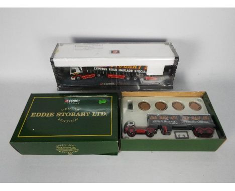 Corgi - A Corgi Classics Deluxe Edition set # 14302 Eddie Stobart Foden S21 Artic Trailer With Containers, White Metal Figure