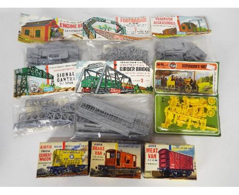 Nine OO gauge plastic model kits by Airfix to include  Brake Van, Cement Wagon, Engine Shed, Footbridge, Signal Gantry and si