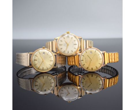 GLASHÜTTE / GUB 3 vergoldete Armbanduhren,  Deutschland 1960er Jahre, alle Automatik, 2x Böden aufgedr., 1x Boden verschr., s