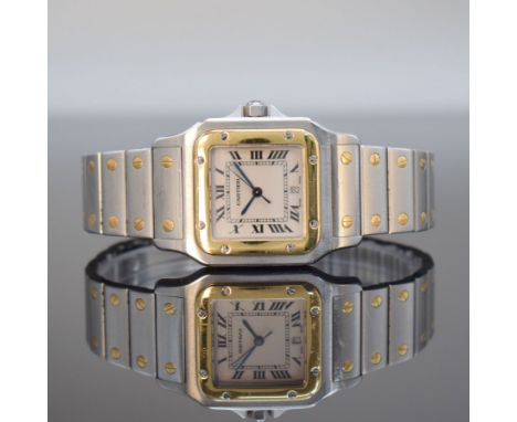 CARTIER Santos Herrenarmbanduhr,  Schweiz um 1991, quarz, Edelstahl &amp; Gold komb. inkl. Gliederband m. Faltschl., Goldlüne