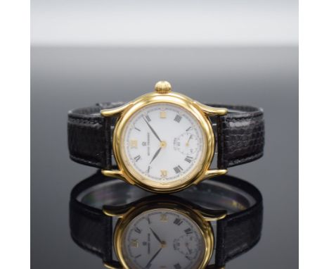 REVUE THOMMEN GT 1885 Herrenarmbanduhr,  Schweiz um 1995, Handaufzug, verg. Geh. beids. vergl., Boden aufgedr., orig. Lederba