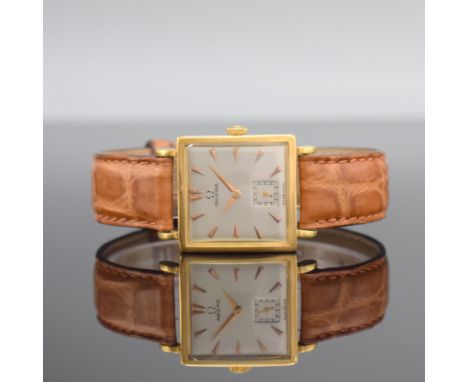 OMEGA Damenarmbanduhr in GG 750/000,  Schweiz um 1945, Handaufzug, Boden aufgedr., neutr. Lederband m. orig. verg. Dornschl.,