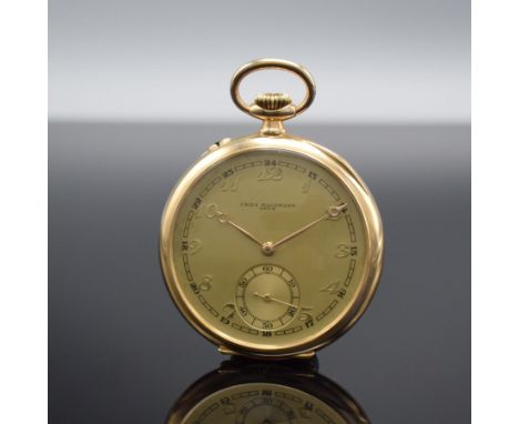 FRITZ MAURMANN offene Schultaschenuhr in GG 585/000,  Deutschland um 1932, glattes Geh., Goldcuvette, verg. Metallzifferbl. m