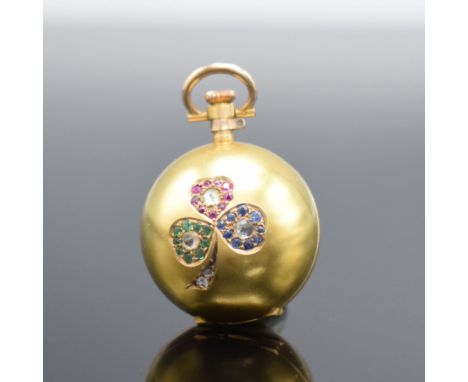 NESTOR ausgefallen Zylinder-Damentaschenuhr in GG 585/000,  Handaufzug, Schweiz um 1910, l. dell. Außengehäuse in Form einer 