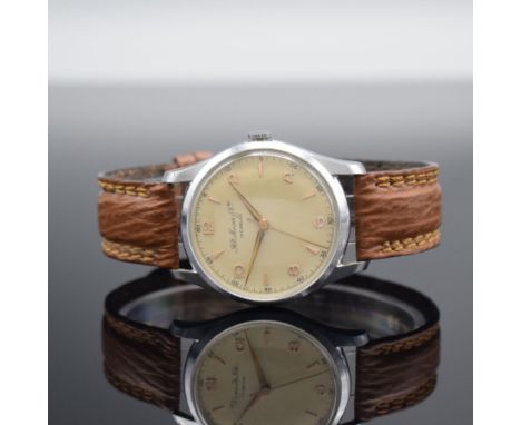HENRY MOSER &amp; Cie Herrenarmbanduhr,  Schweiz um 1950, 3-tlg. verchromtes Geh., Glasrand &amp; Boden aufgedr., schönes mat
