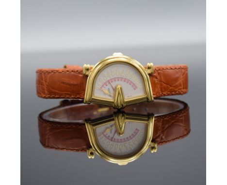 JEAN D'EVE Damenarmbanduhr Serie Sectora,  Schweiz um 1990, quarz, asym. Metallgeh. hartverg., Boden gedr., silb. Zifferbl. m