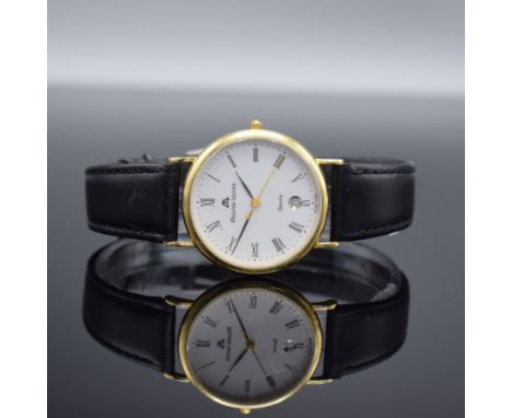 MAURICE LACROIX Armbanduhr in GG 750/000,  Schweiz um 2000, quarz, 2-teil. Geh., Boden aufgedr., weißes Zifferbl. m. röm. Zah