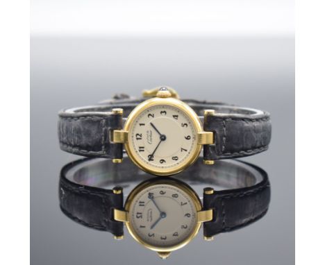 CARTIER Damenarmbanduhr Vermeil Referenz 590004,  quarz, verg. Silbergeh. inkl. Lederband (zu ern.) m. orig. Dornschl., Boden