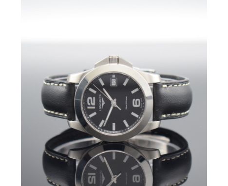 LONGINES Armbanduhr Conquest Referenz L3.377.4,  quarz, Edelstahlgeh. inkl. orig. Lederband m. dopp. Faltschl., Boden &amp; K