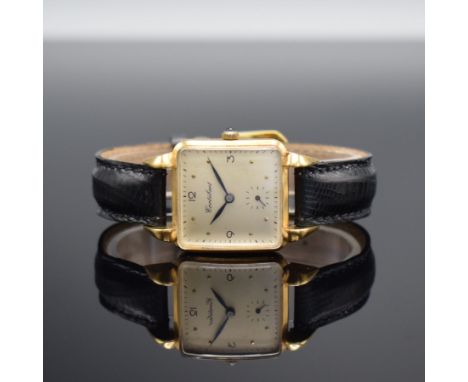 CORTEBERT Damenarmbanduhr in RG 750/000,  Schweiz um 1950, Handaufzug, Boden aufgedr., Schmuckkrone, Tropfen-Anstöße, silb. Z