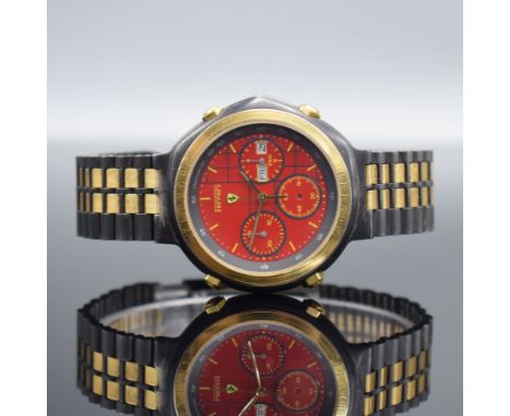 FERRARI Formula Herrenchronograph in geschwärztem Stahl,  Schweiz um 1990, quarz, Boden verschr., verg. Lünette m. Ferrari- S