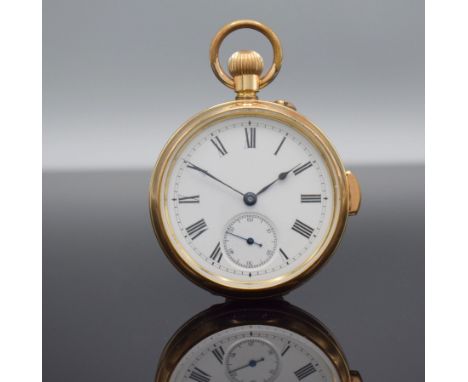 Offene Herrentaschenuhr mit 1/4 Stunden- Repetition,  Schweiz um 1910, guill. Goldfilled-Geh. l. dell./ ber., Repetitions- Dr