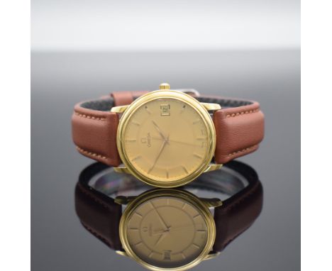 OMEGA Herrenarmbanduhr in GG 750/000,  Schweiz um 2000, quarz, Ref. 1961050/3961050, 2-tlg. Geh., Boden aufgedr., gold. Ziffe
