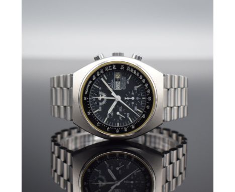 OMEGA Speedmaster Herrenarmbanduhr mit Chronograph in Edelstahl Referenz 176.0012, Schweiz um 1980, Automatik, Boden m. Seama