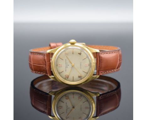 BAUME &amp; MERCIER Herrenarmbanduhr in GG 750/000 Referenz 3102,  Hammerautomatik, Schweiz um 1950, Boden verschr., silb. Zi