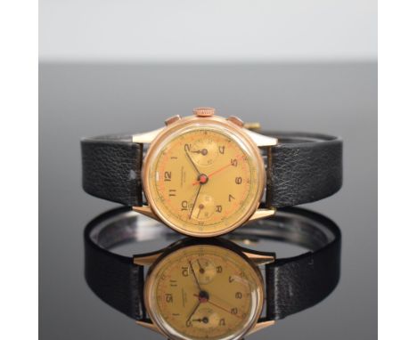 CHRONOGRAPHE SUISSE Armbandchronograph in RG 750/000,  Handaufzug, Schweiz um 1950, Geh. l. dell., Boden, Glasrand &amp; verg