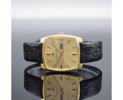 Jaeger-LeCoultre Club Herrenarmbanduhr in GG 750/000,  Schweiz um 1970, Automatik, Boden aufgedr., Krone später, gold. Ziffer