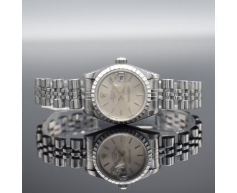 ROLEX Oyster Perpetual Date Damenarmbanduhr in Stahl,  Schweiz verk. lt. beil. Pap. 10/ 1996, Automatik, Ref. 69240, Chronome